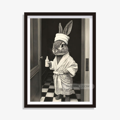 Cozy rabbit in bathrobe black-and-white art
