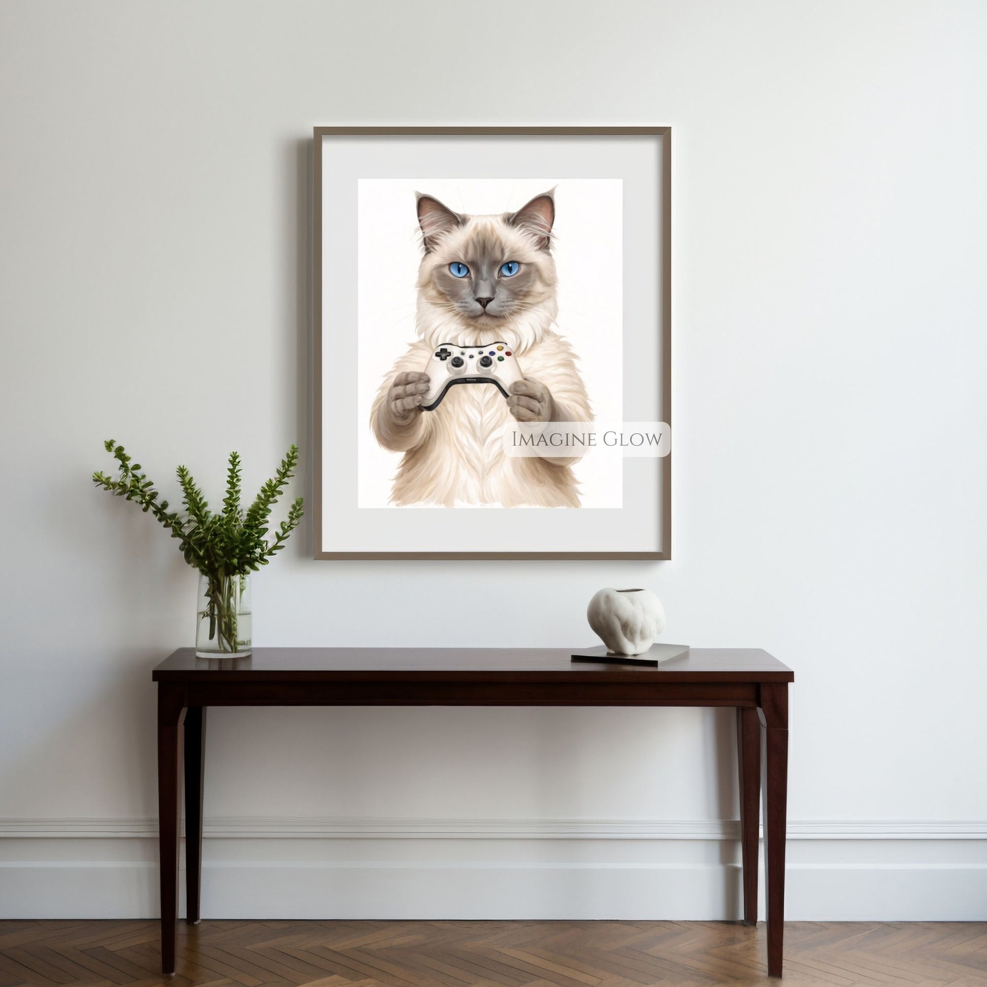 Funny cat gaming print perfect for pet lover gifts.