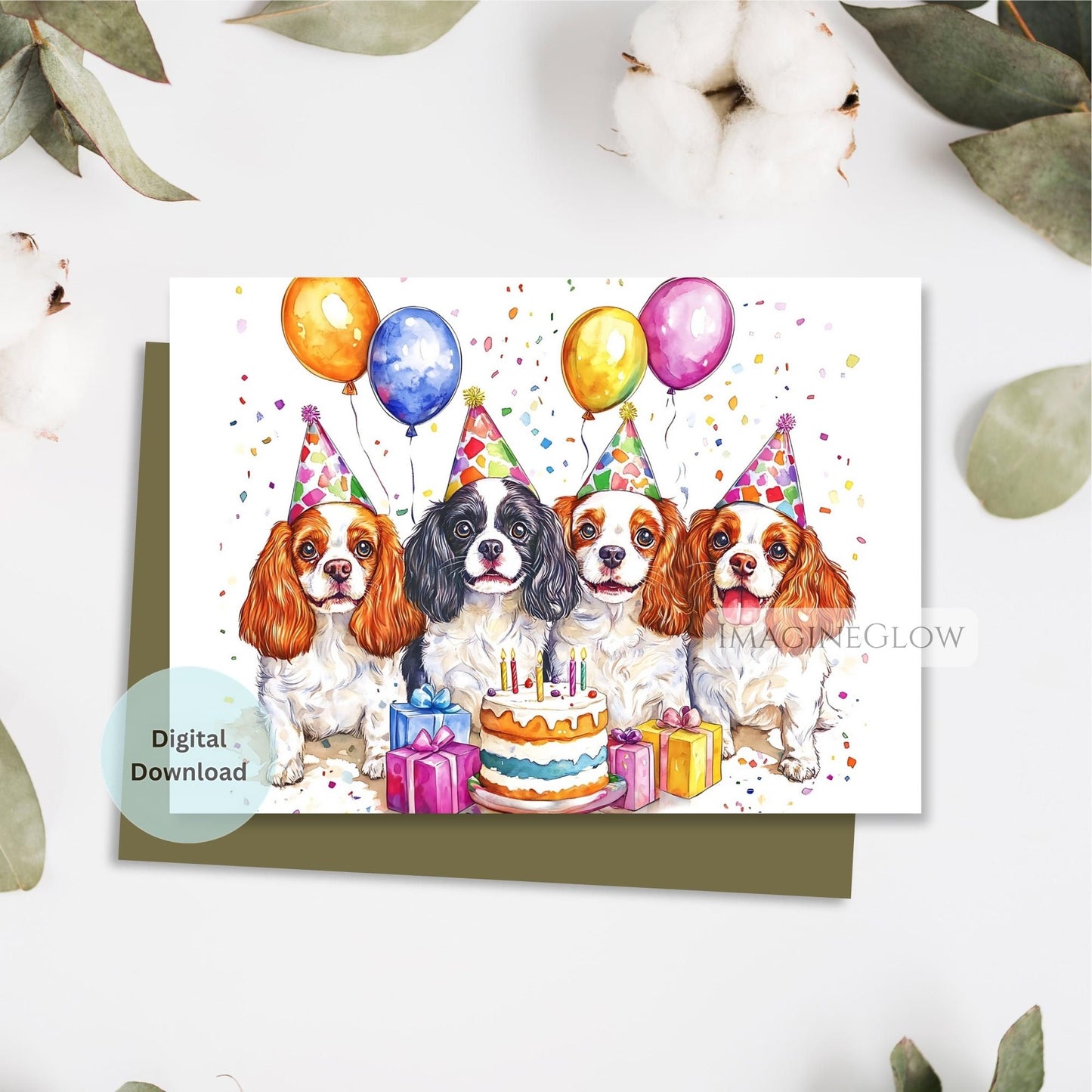 happy birthday card cavalier spaniel dog
digital cavalier birthday greeting card

