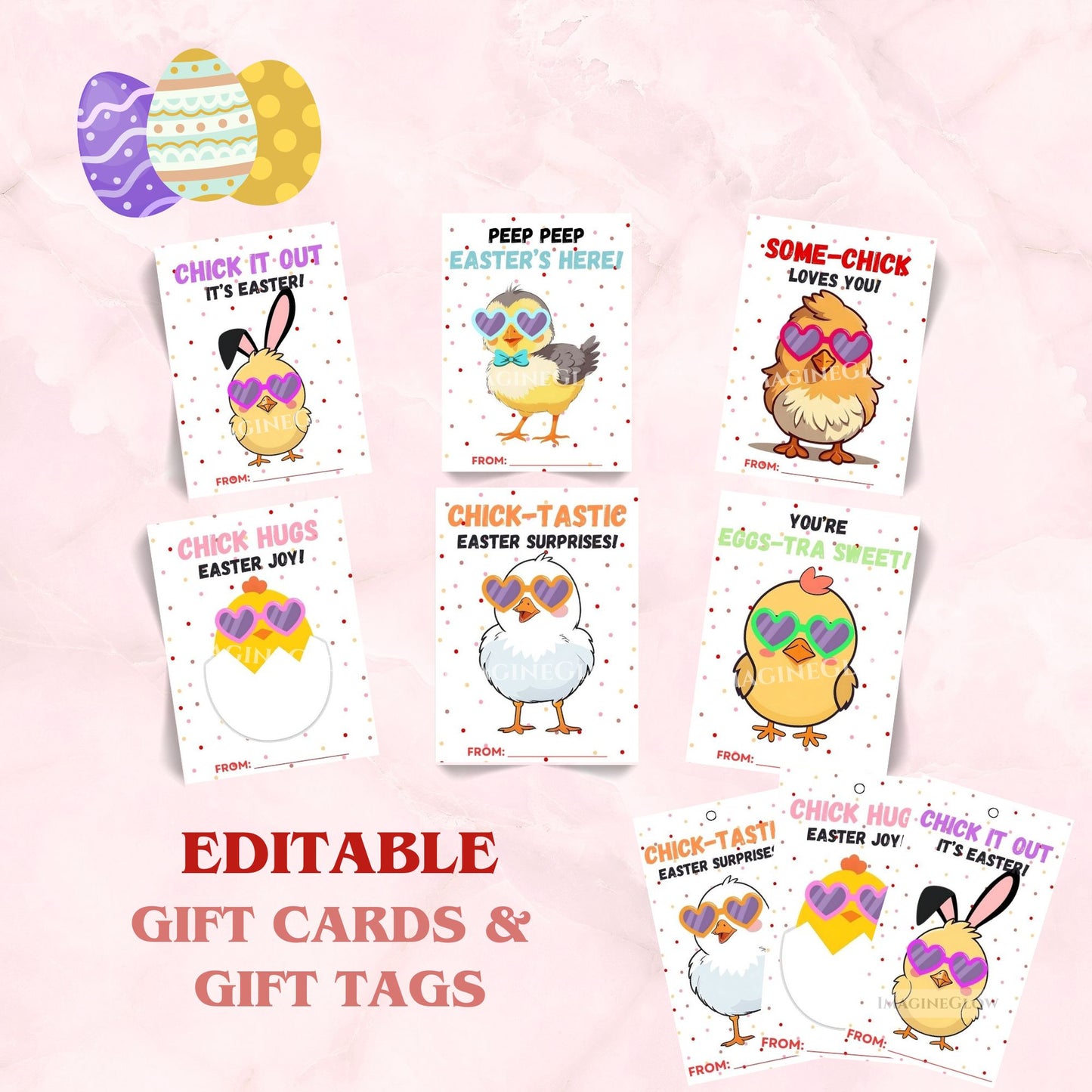 Cute Chick Easter Card with Eggs and Flowers
