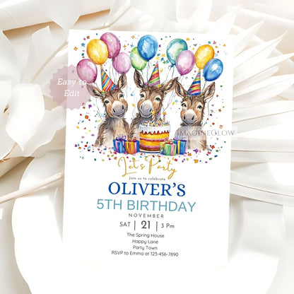 Canva editable donkey party card
