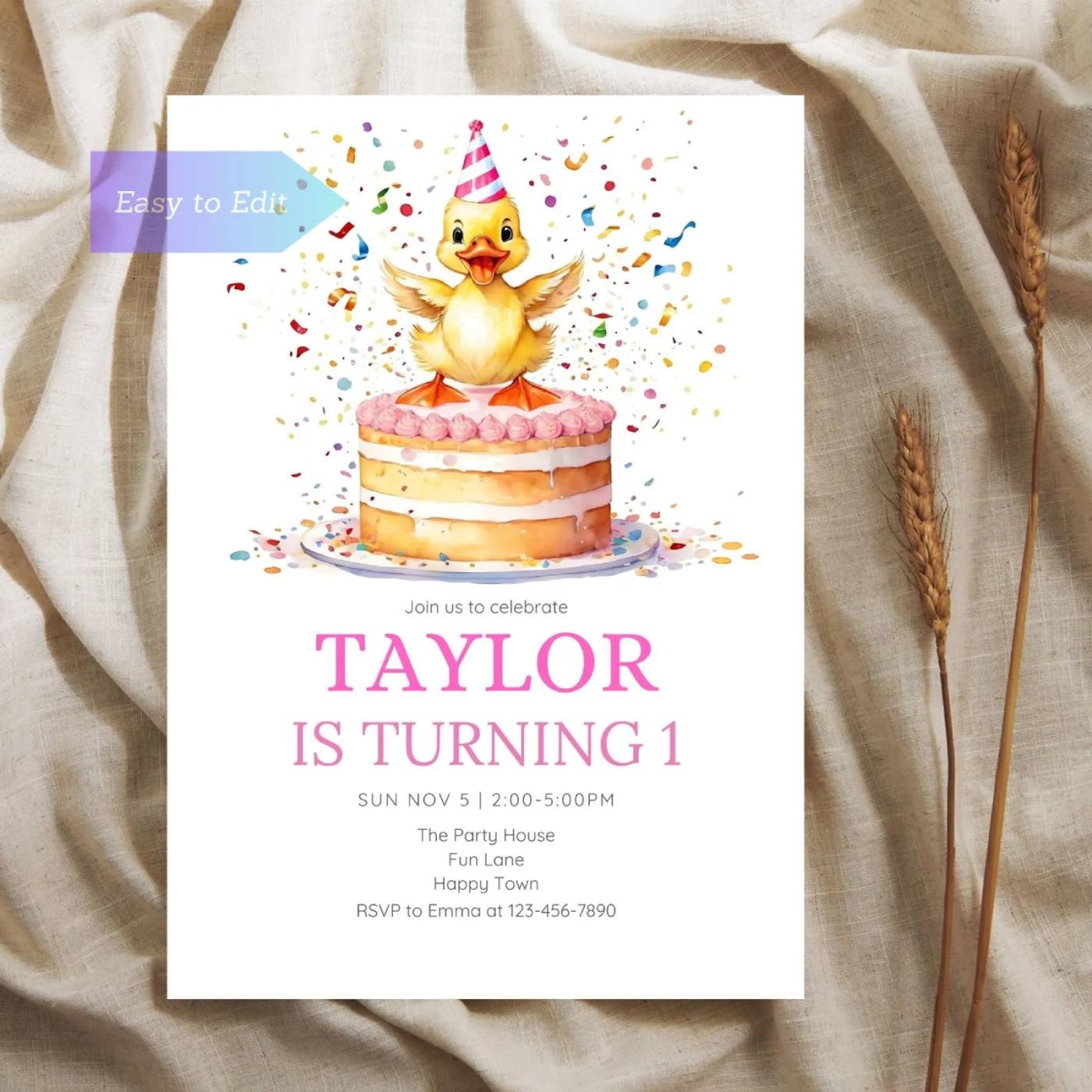 cute duckling birthday invitation