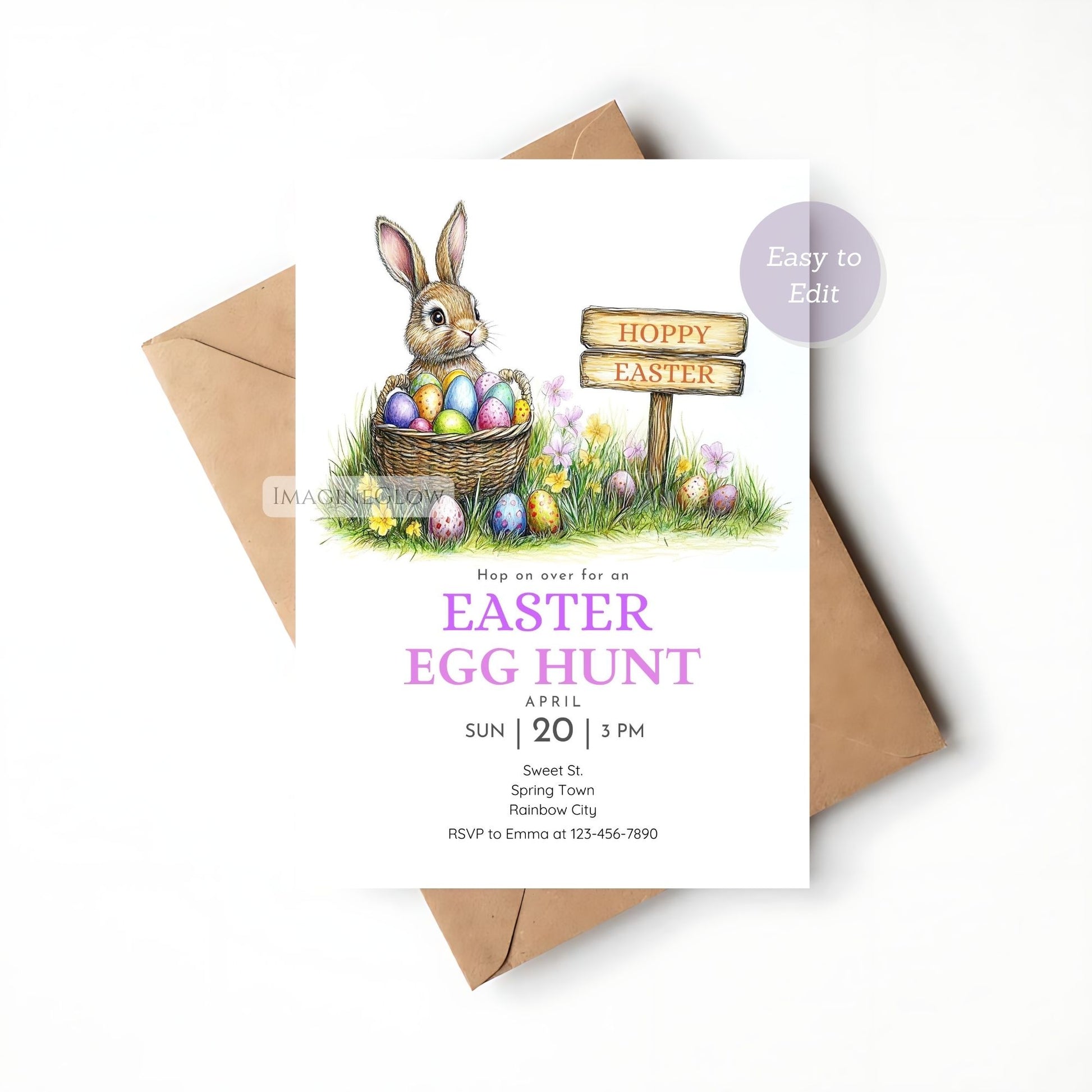 Printable Bunny Invitation for Easter Egg Hunt
