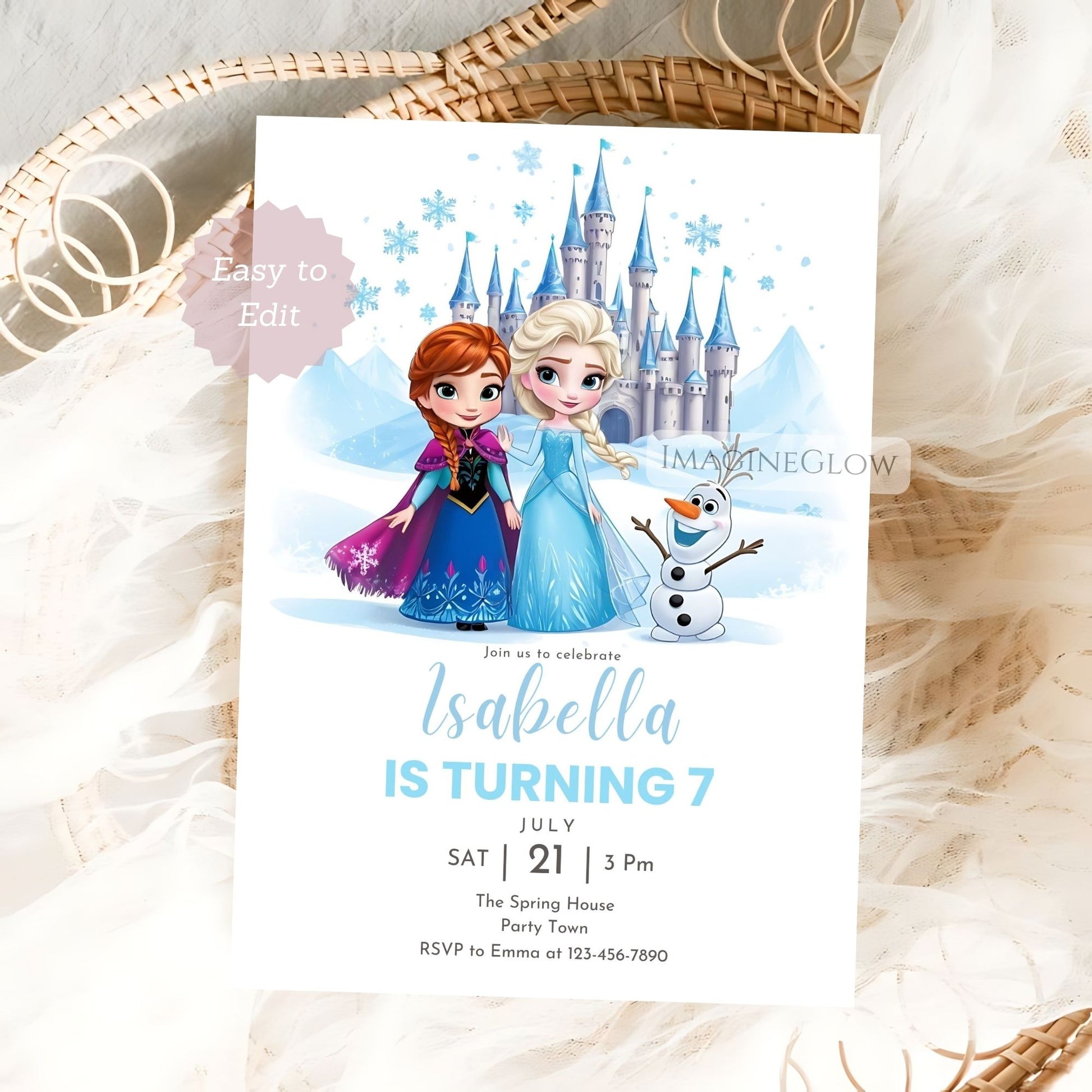 elsa anna olaf birthday invite
princess frozen party invitation
