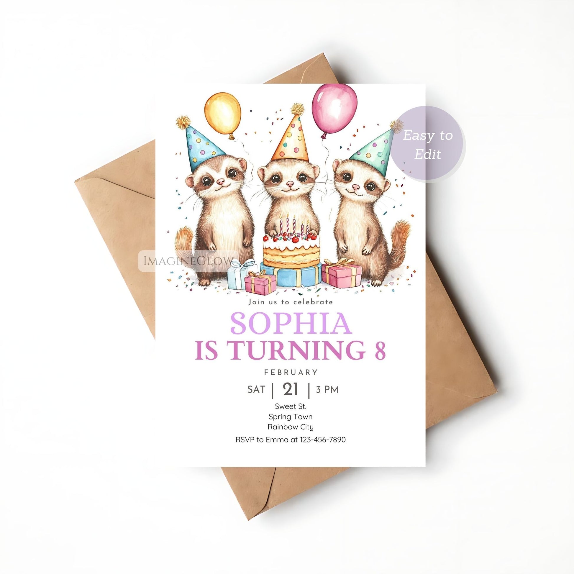 Digital Ferret Birthday Party Invitation - Pet Theme
