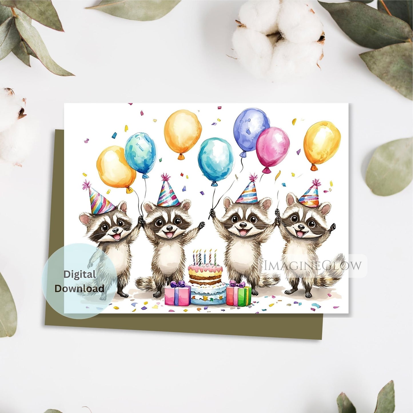 raccoon birthday card
woodland raccoon greeting card
cute forest animal birthday card
