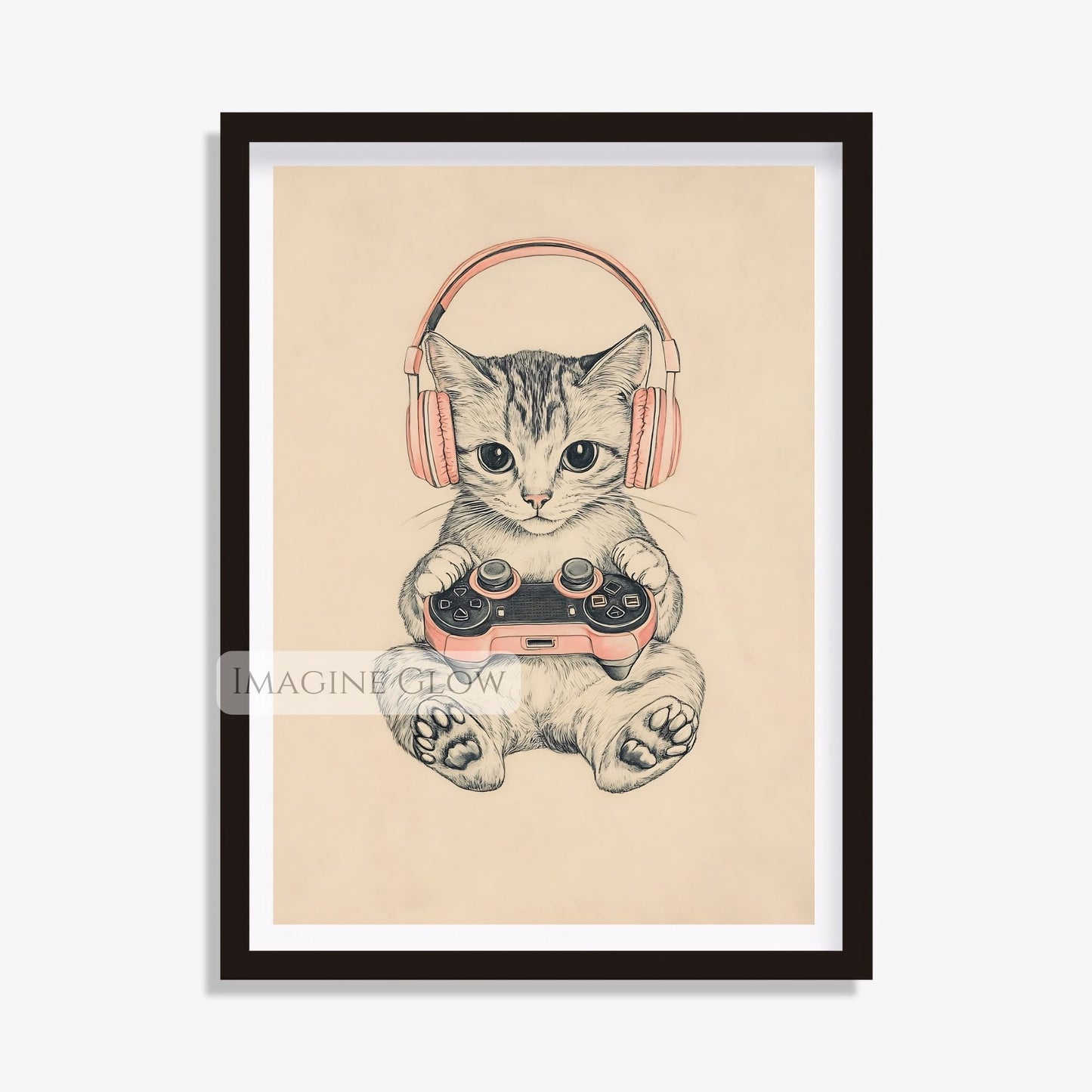 Adorable cat playing video games digital print
