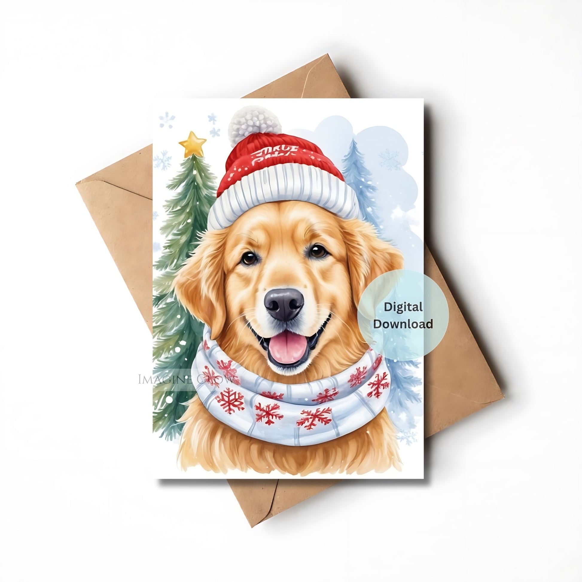 cute golden retriever holiday greeting card printable
