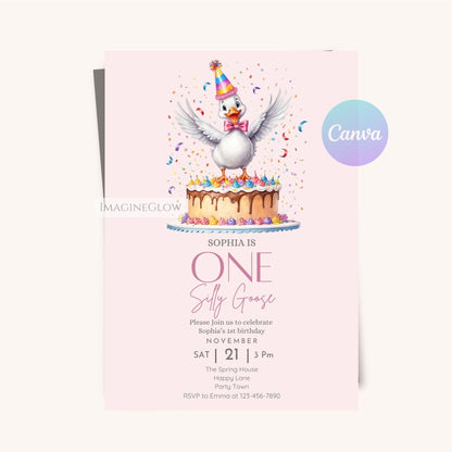 One Silly Goose baby birthday invitation
