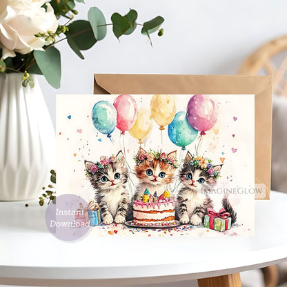 Cute kitten birthday floral card printable
Adorable cat with flowers birthday card
Printable kitten birthday card with floral design
Birthday card featuring cute cat and garden flowers
