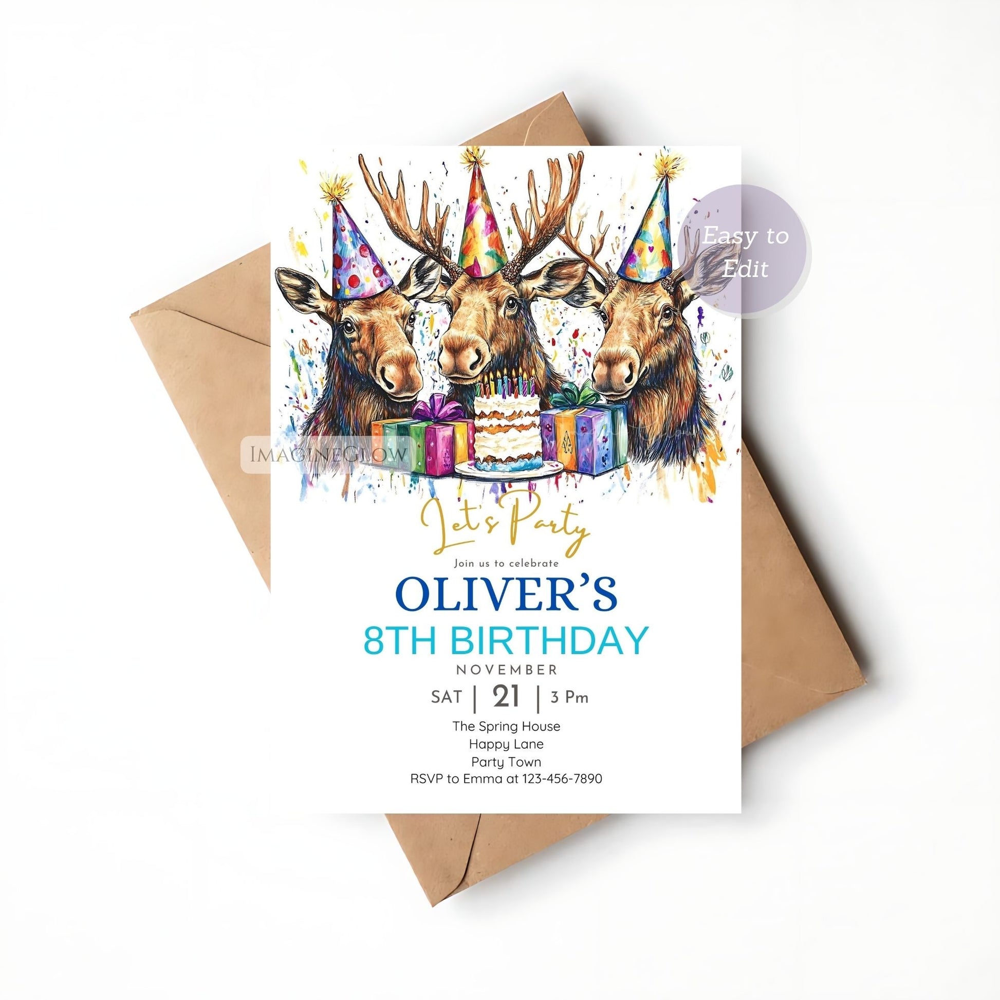 Digital Moose Birthday Party Invitation - Lumberjack Theme

