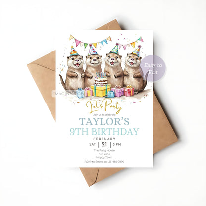 Cute otter-themed party invite with four otters
Printable four otters birthday party invitation
