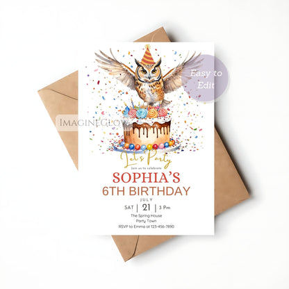 cute owl birthday invitation for kids printable
