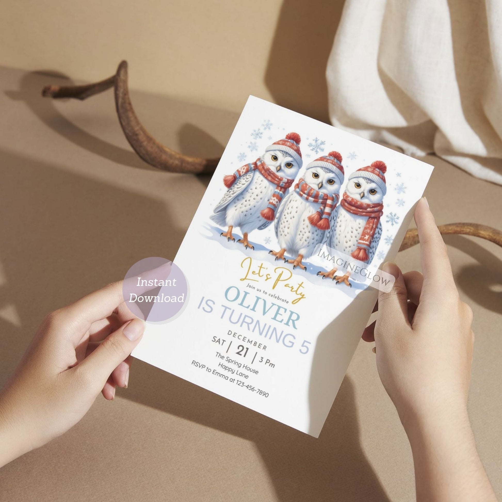 digital owl theme kids birthday invitation
owl birthday party invitation instant download
editable snowy owl printable invitation card
