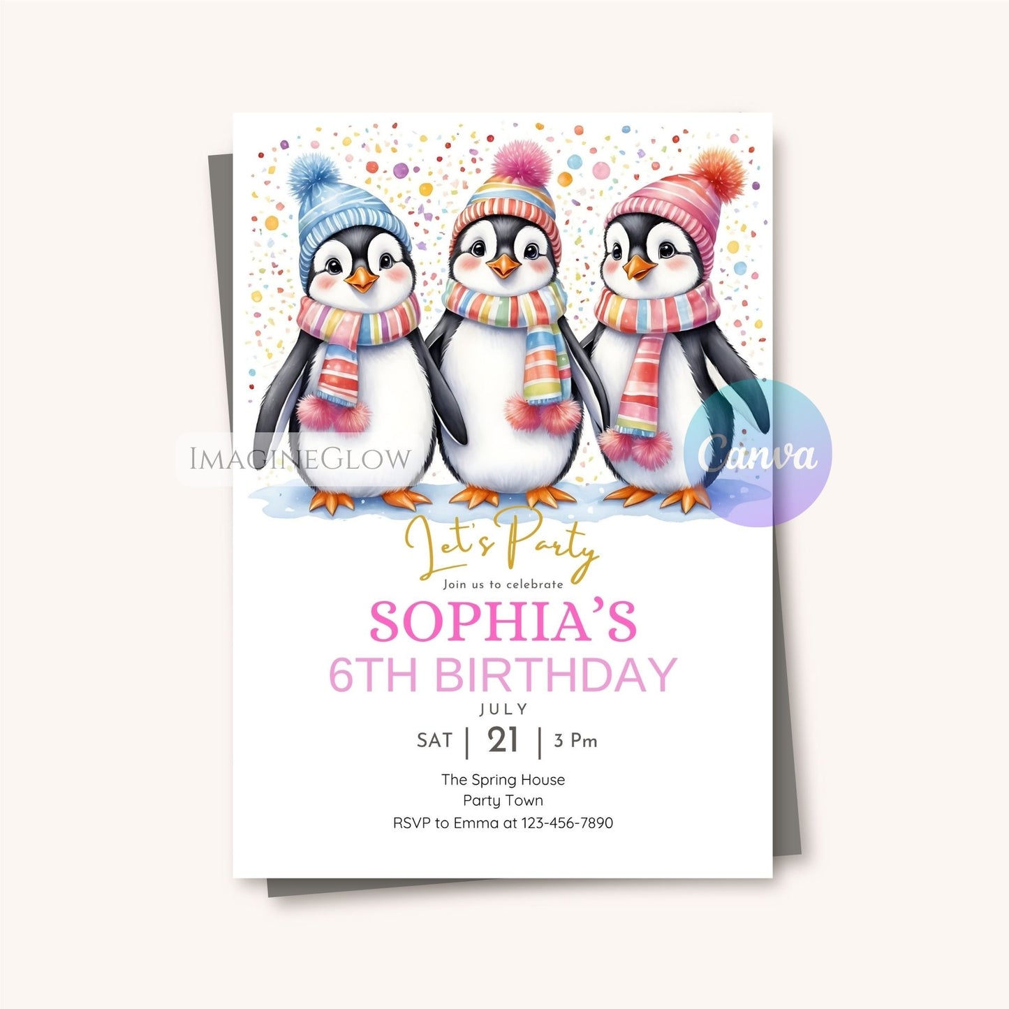 penguin birthday invitation template for kids
