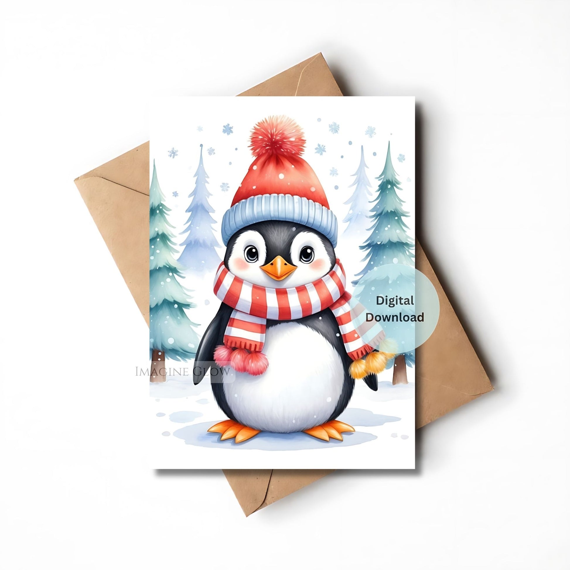 penguin christmas card cute winter design
