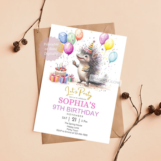 Porcupine birthday invitation printable woodland theme

