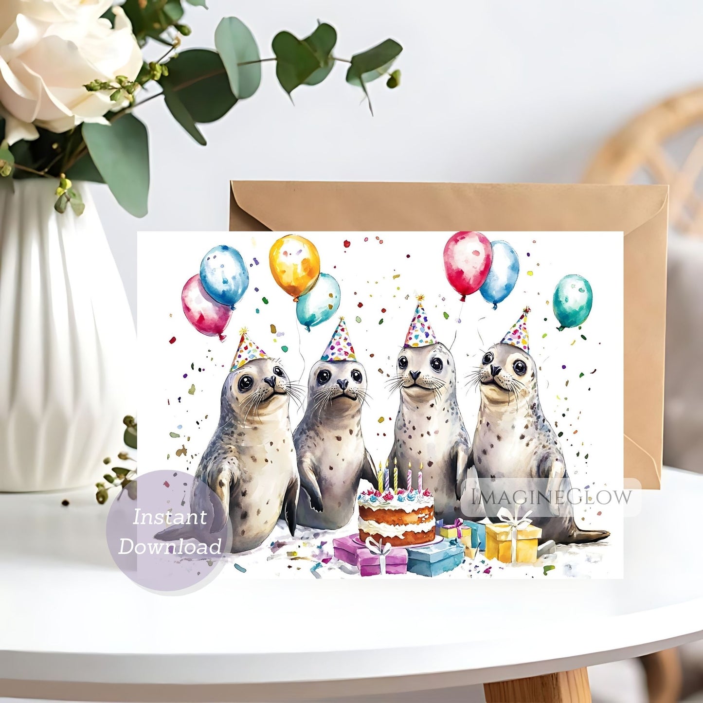 Seal birthday card with cute marine animal design

