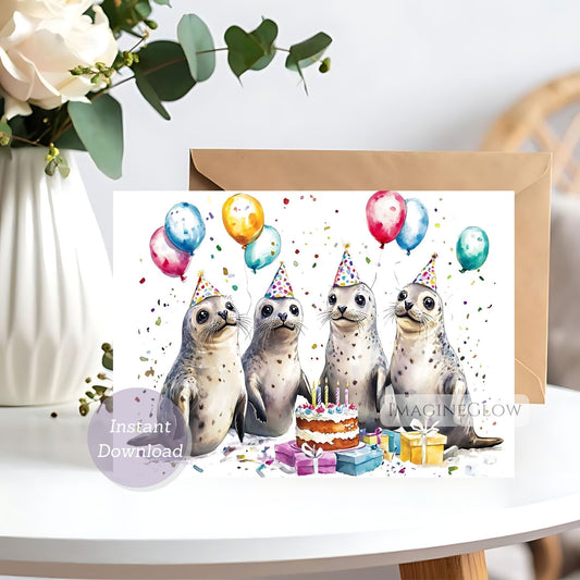 Seal birthday card with cute marine animal design
