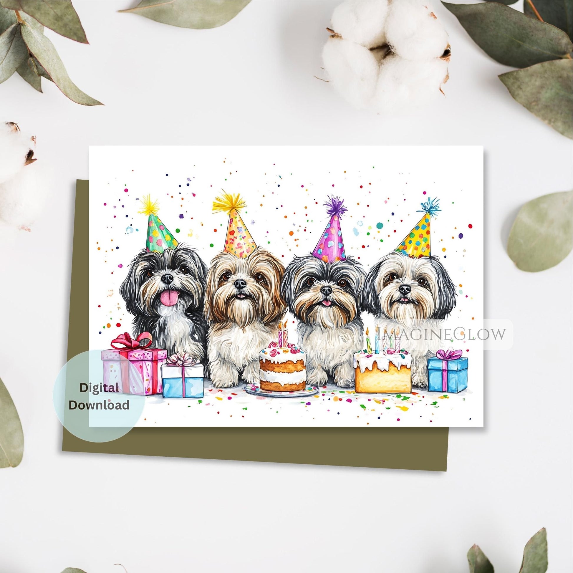 digital shih tzu puppy birthday card
printable shih tzu dog birthday card

