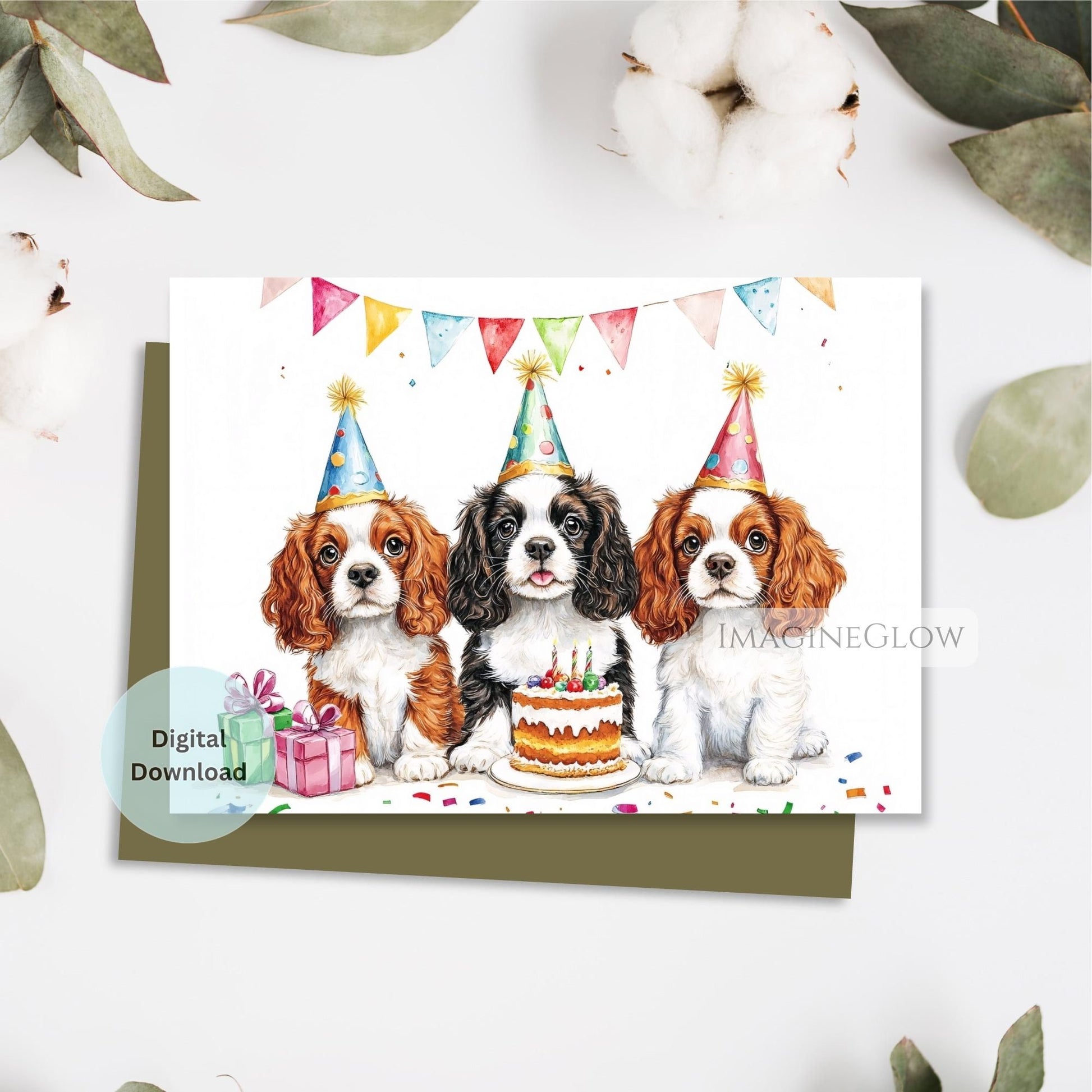 digital spaniel birthday card
printable king charles spaniel greeting card
