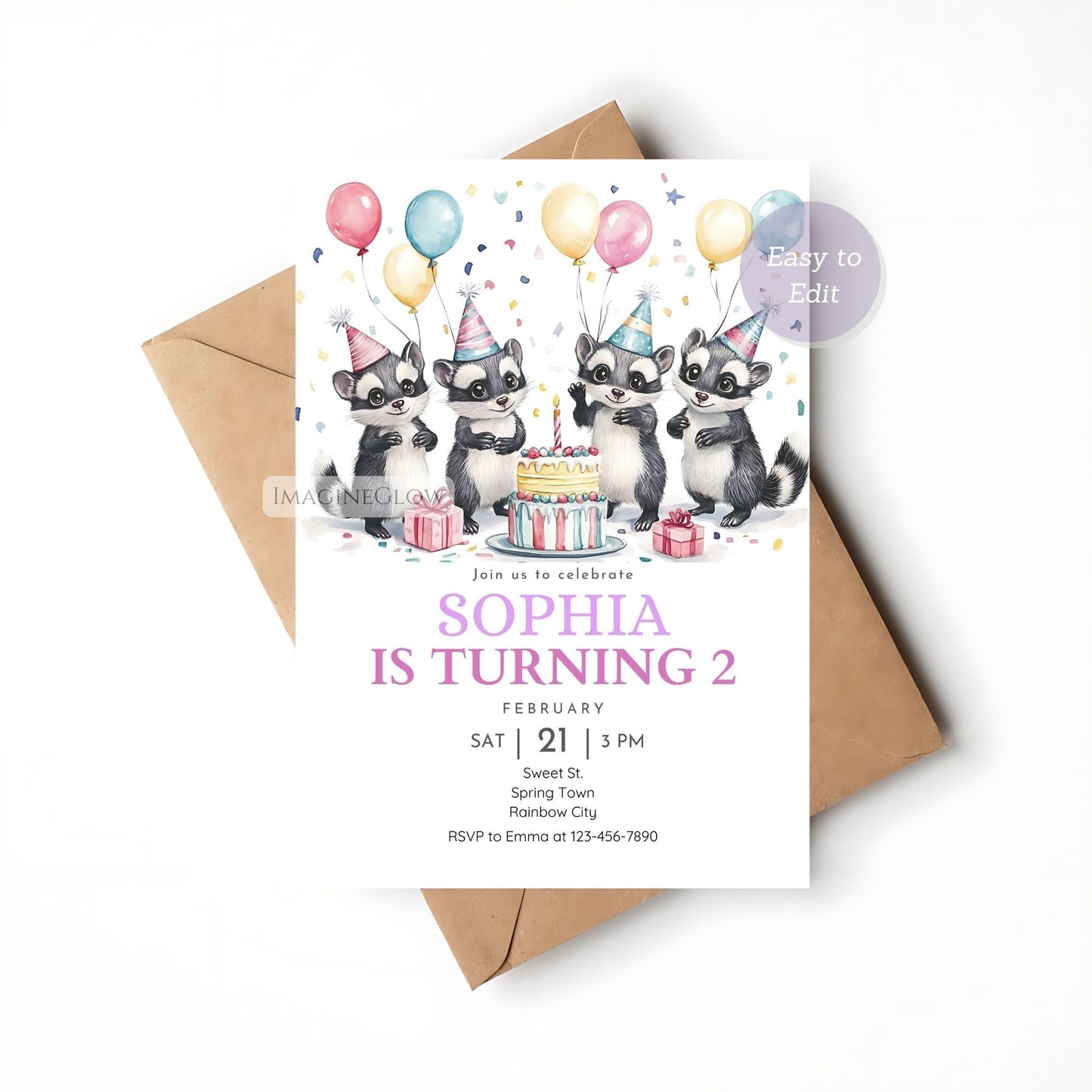 Printable Woodland Skunk Party Invitation
