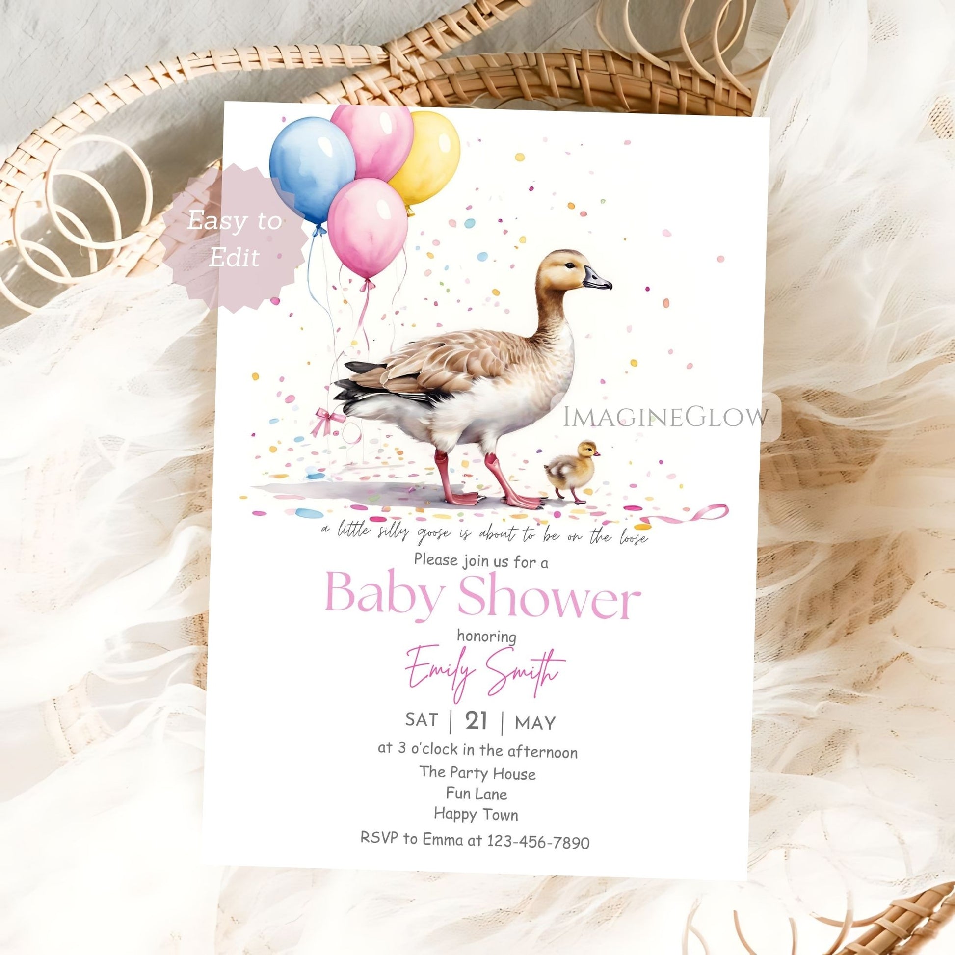 whimsical goose baby shower invitation
