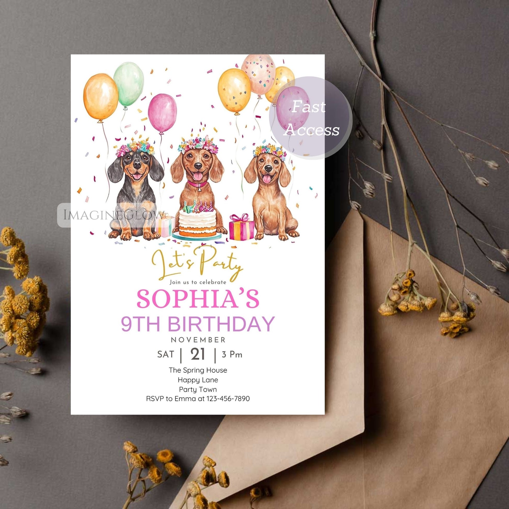 Printable floral dachshund lover birthday invitation
Cute dachshund floral themed birthday party invitation editable
