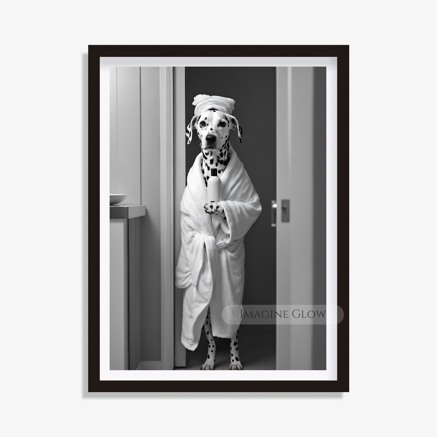 Monochrome Dalmatian wall art for bathrooms

