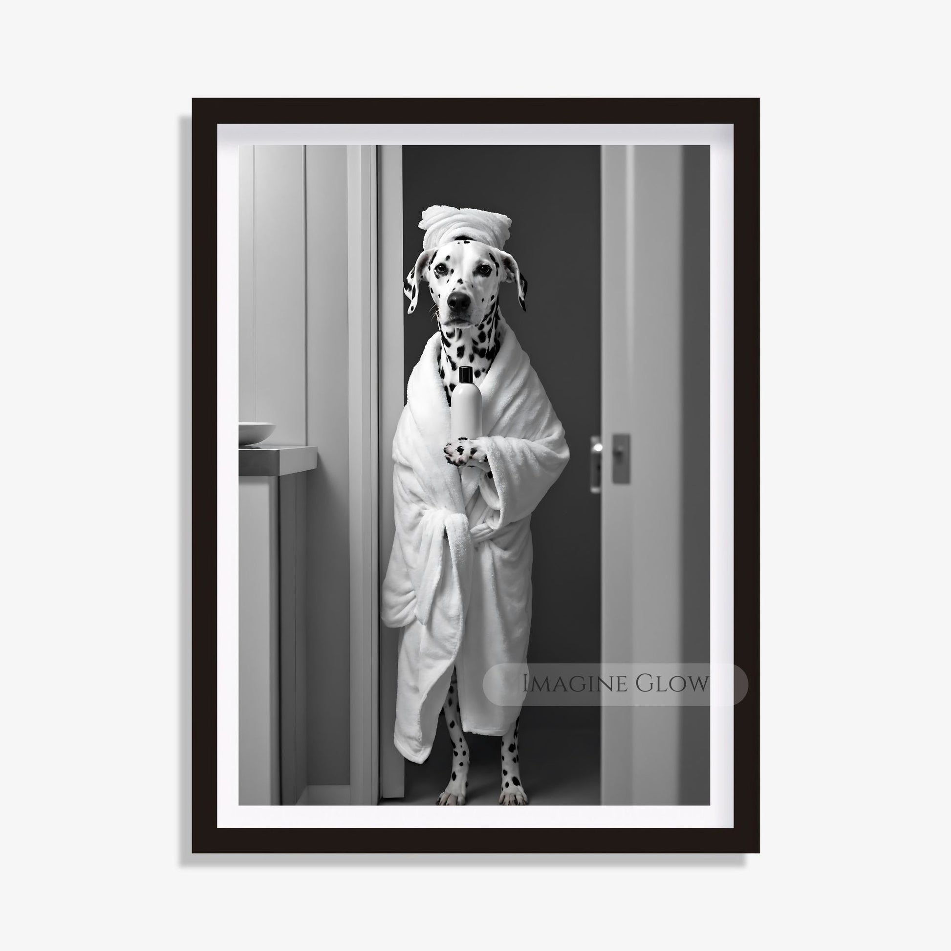 Monochrome Dalmatian wall art for bathrooms
