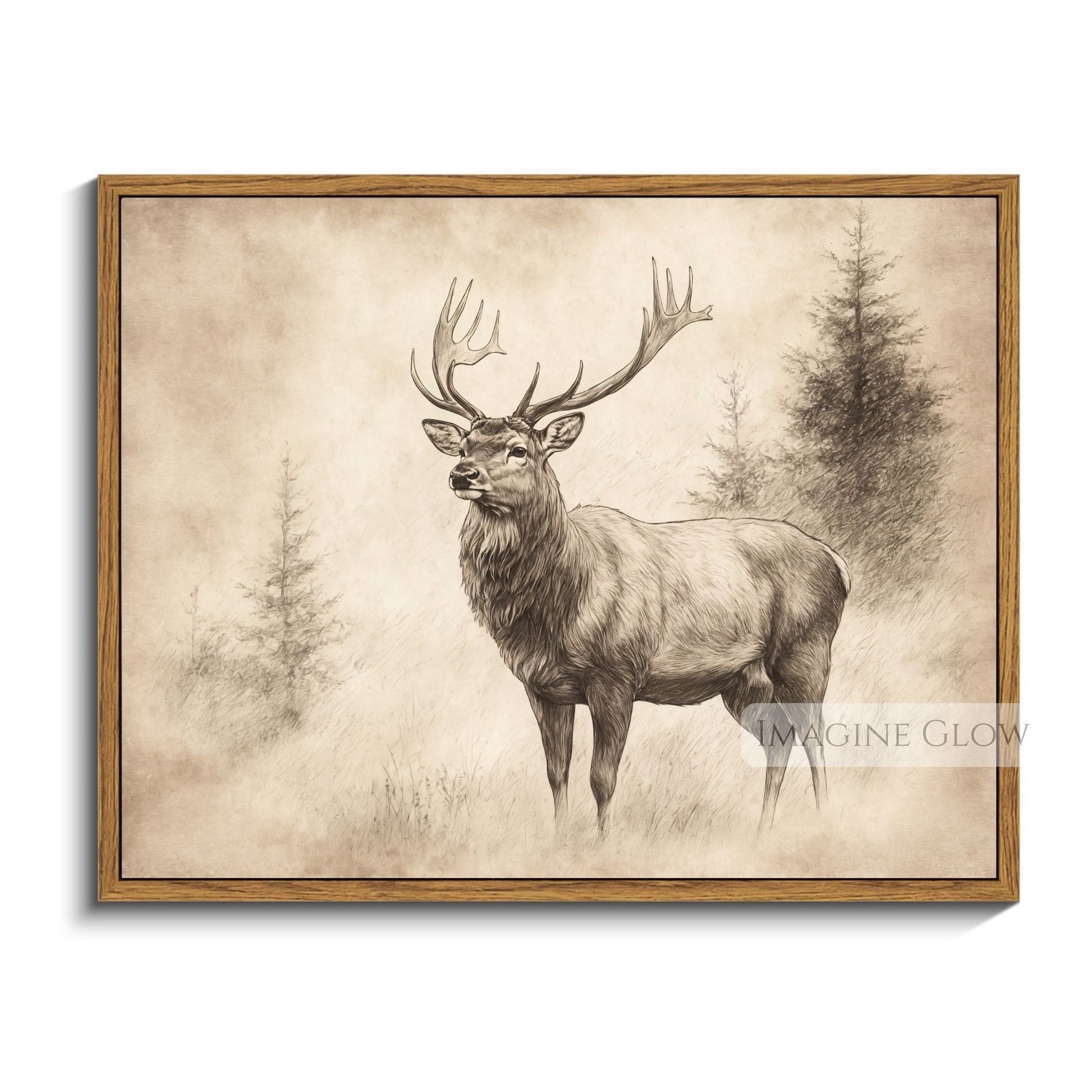 Detailed stag drawing for nature lovers and home decor.
