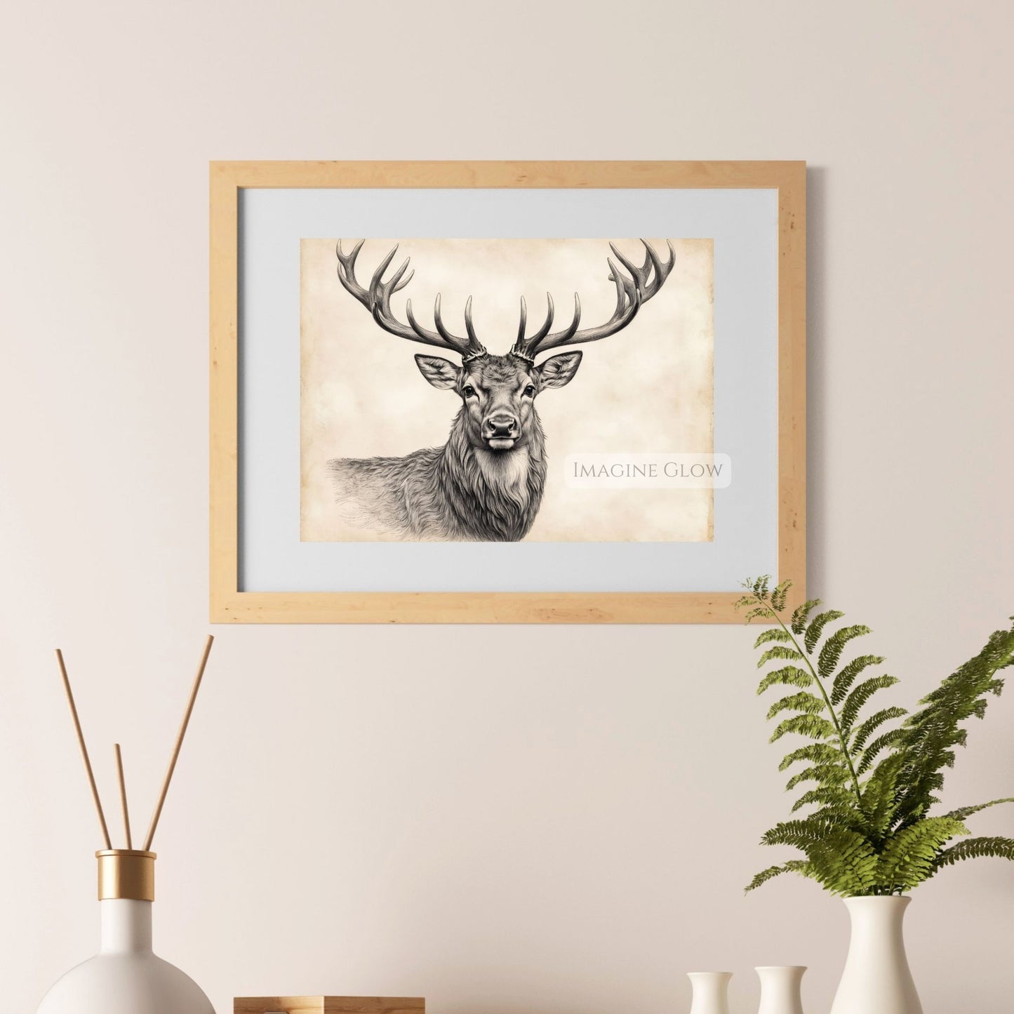 Hand-drawn woodland deer illustration for nature-themed rooms.
