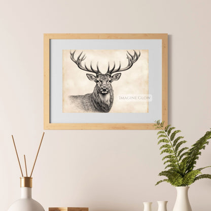 Hand-drawn woodland deer illustration for nature-themed rooms.
