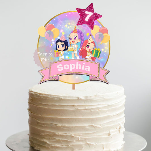 kpop demon hunters cake toppers
huntrix cake topper printable
anime birthday cake topper
editable demon hunters cake topper
