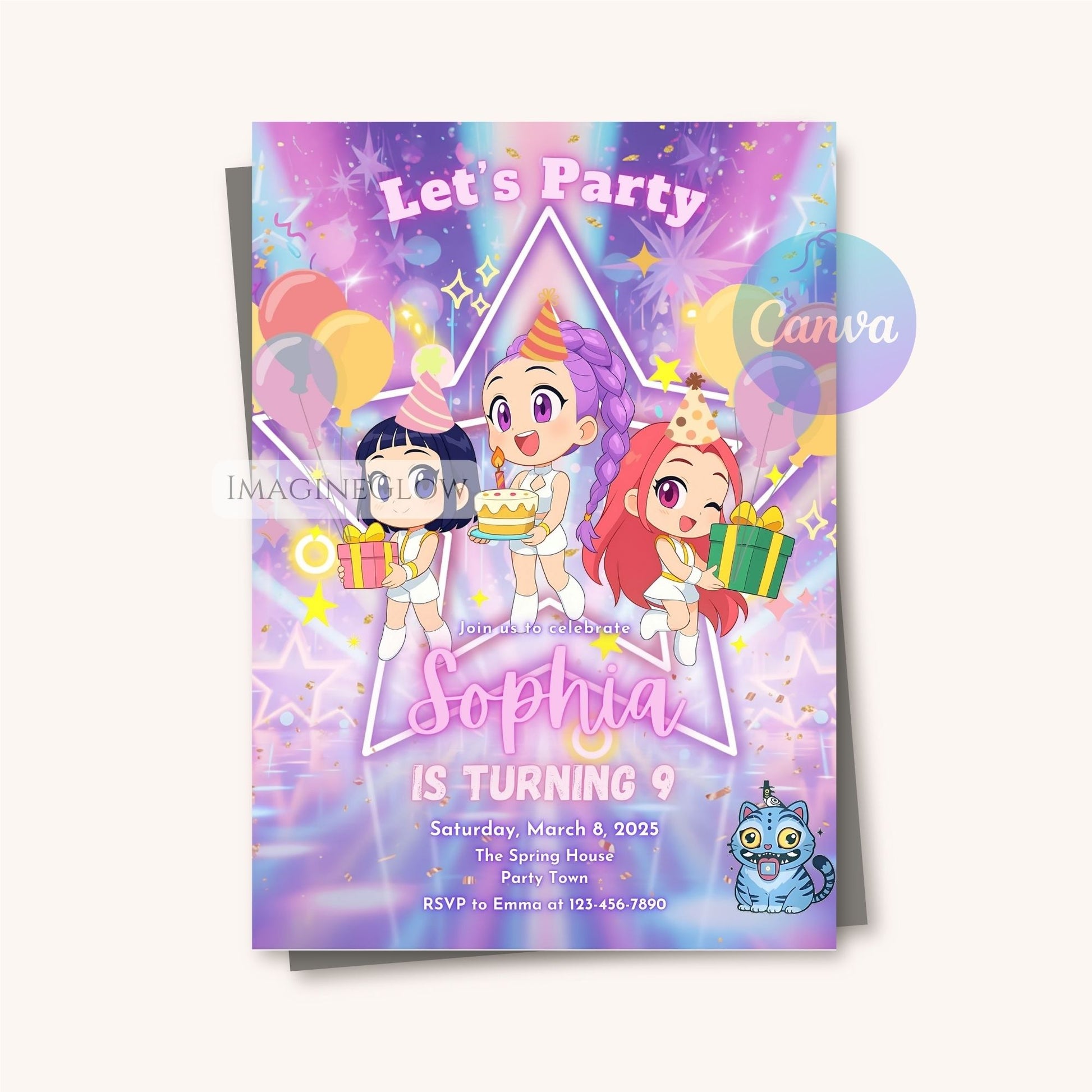 anime themed girl birthday card
