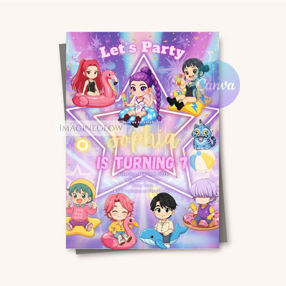 anime beach birthday invitation
kpop anime swim party invite
