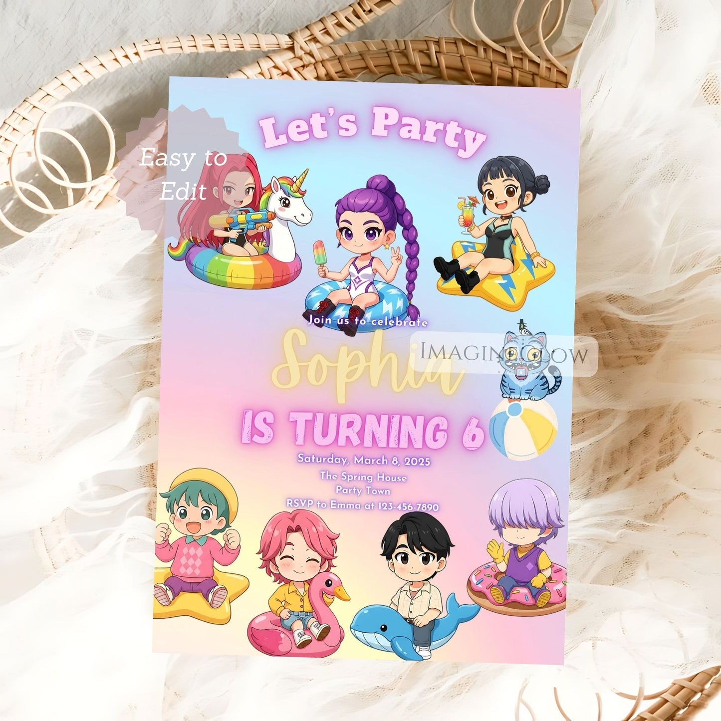 kpop pool party birthday invite
huntrix demon hunters invite

