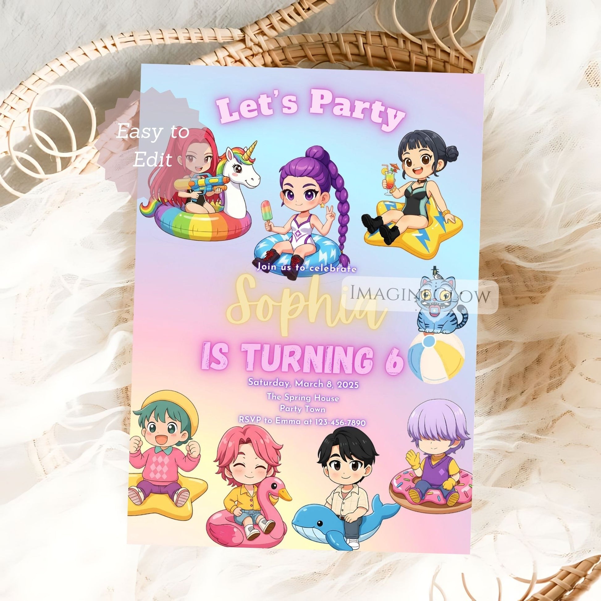 kpop pool party birthday invite
huntrix demon hunters invite
