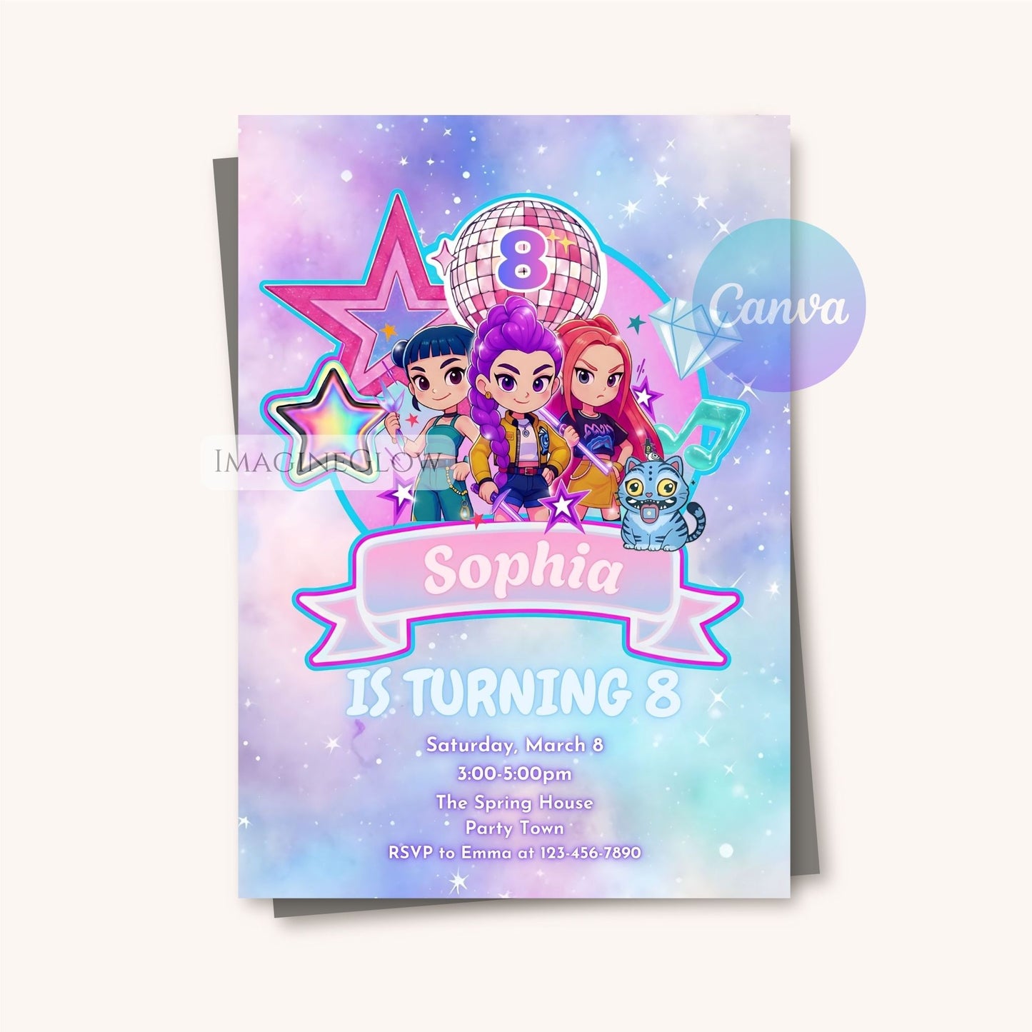 HUNTRIX themed birthday party invitation anime design
