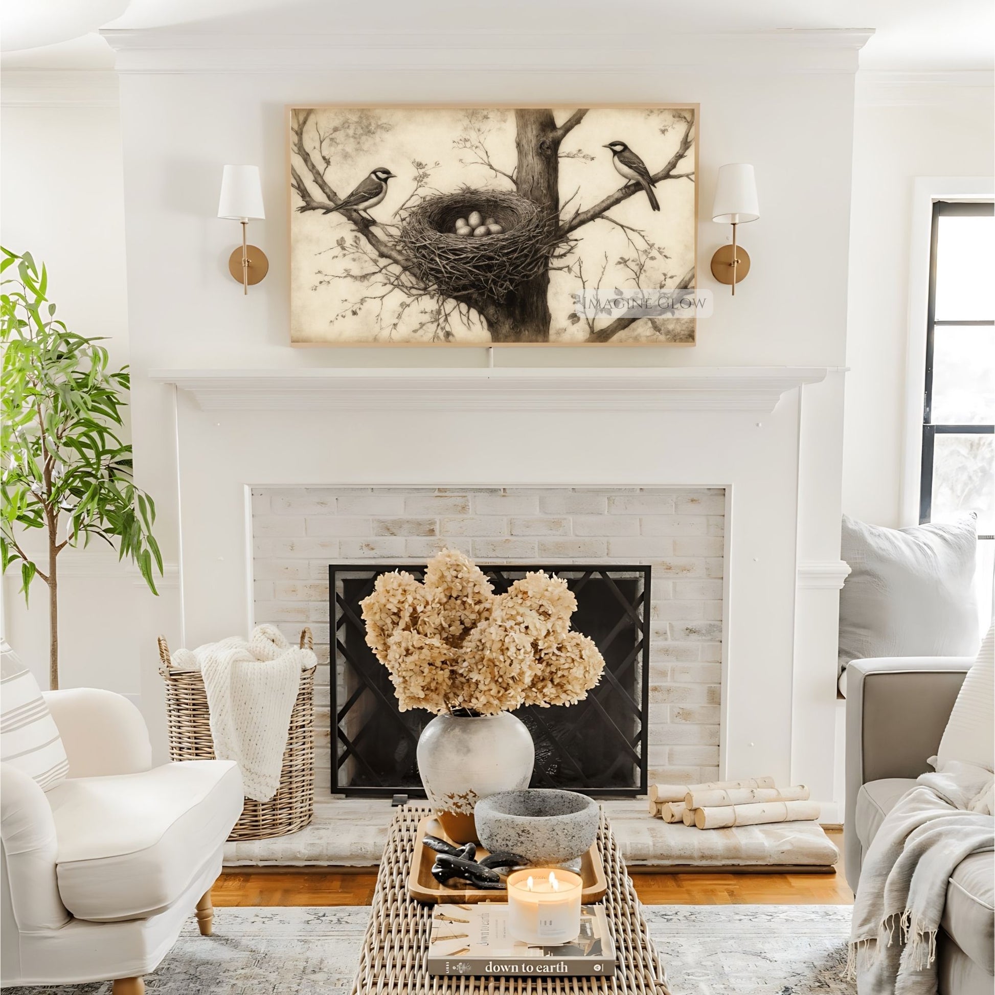 Spring-themed bird nest digital painting for Frame TV
