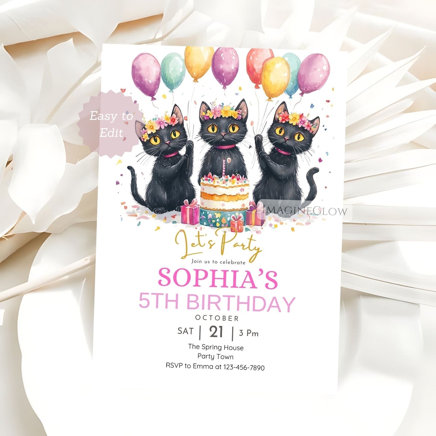 fun cat birthday invitation template
printable black cats birthday party invite
digital cat invitation editable download