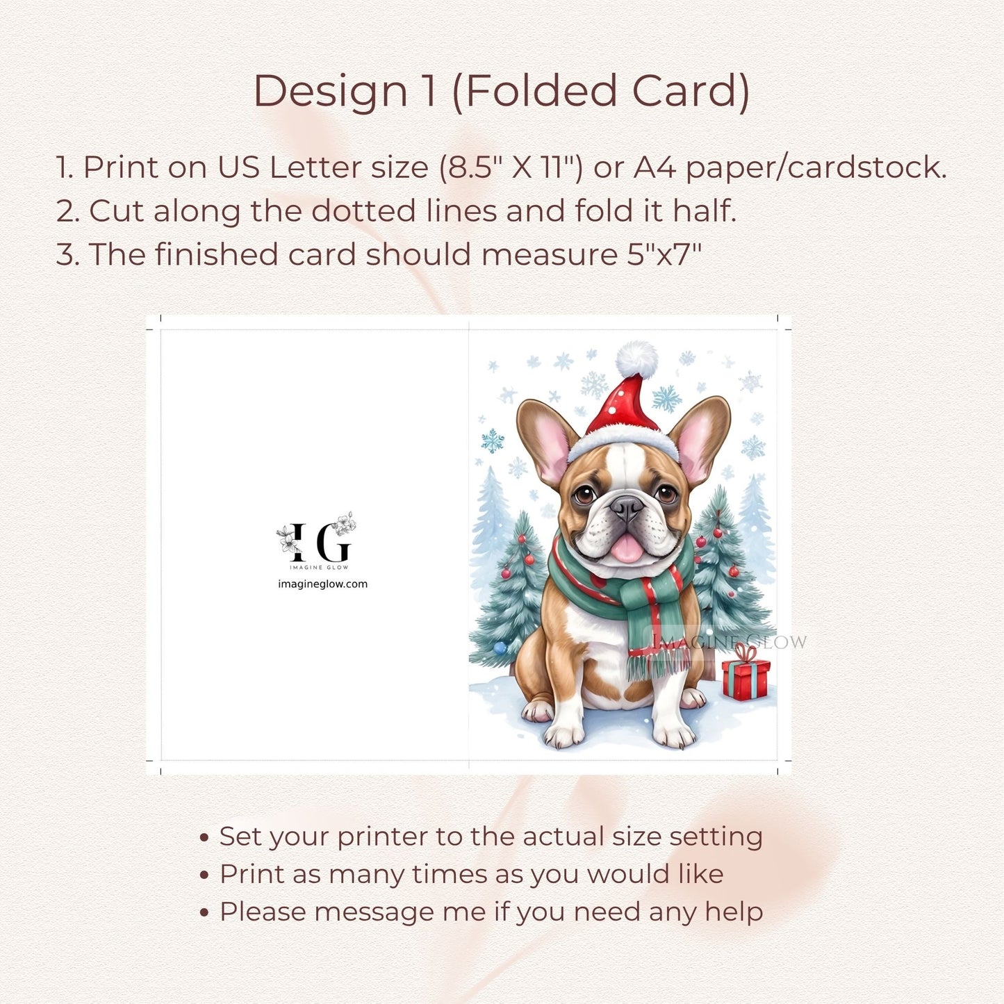 bulldog dog christmas card printable
