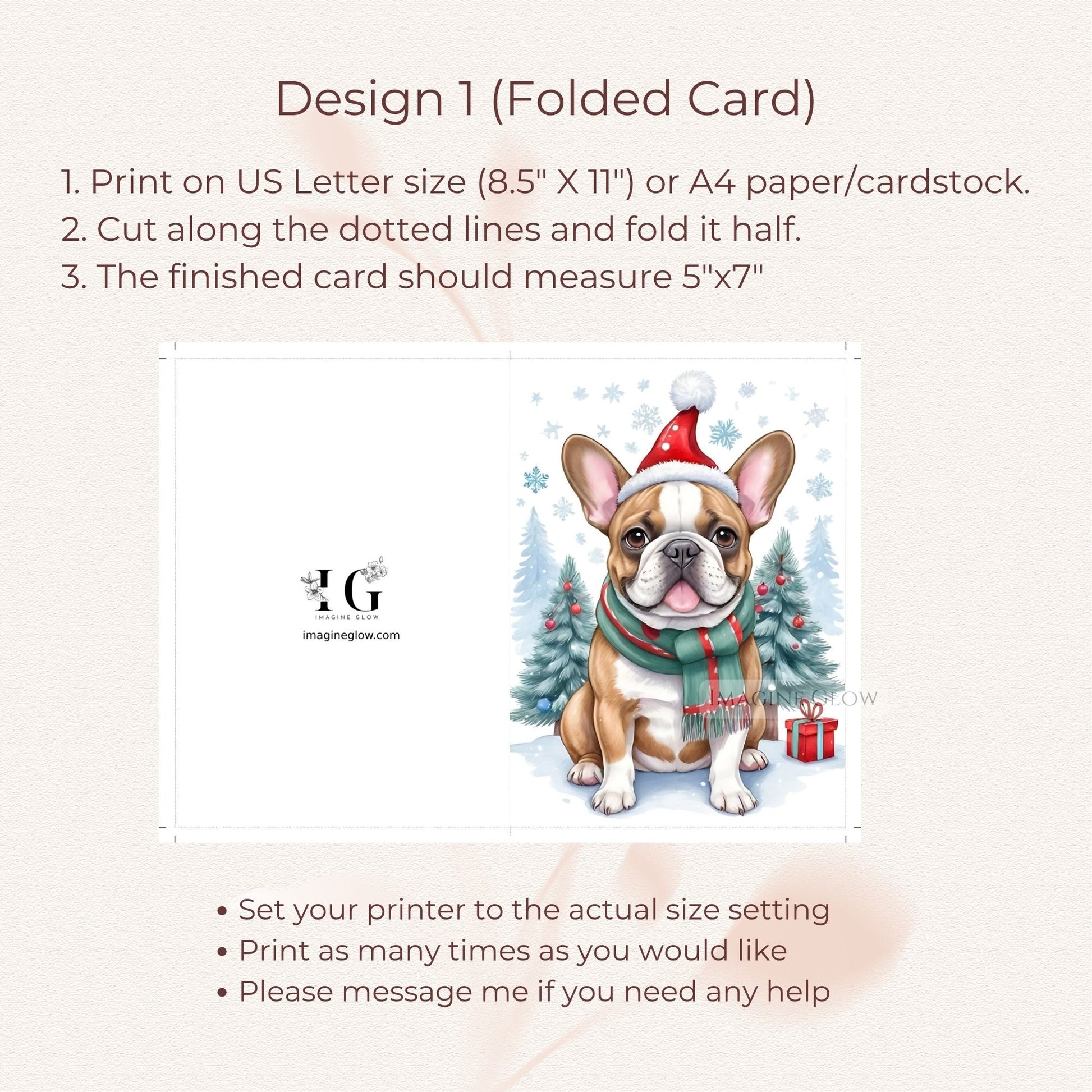 bulldog dog christmas card printable
