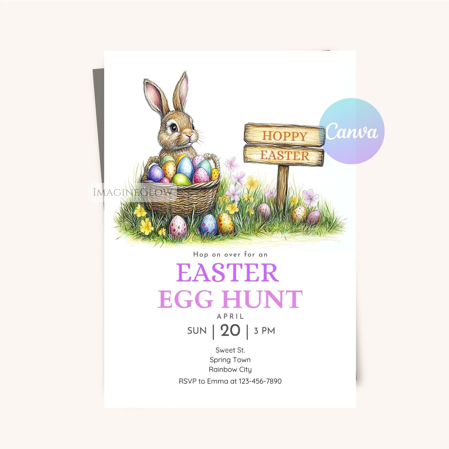 Spring Easter Party Invitation with Bunny Design
