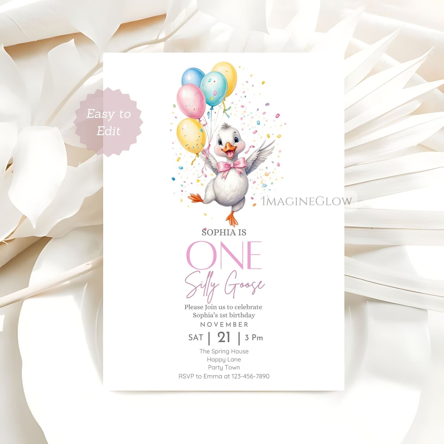 editable goose 1st birthday invitation
