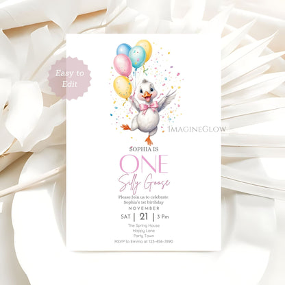 editable goose 1st birthday invitation
