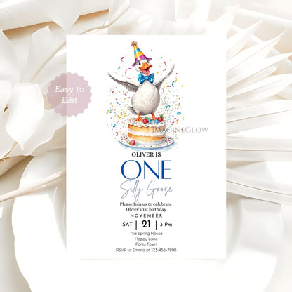 One Silly Goose boy birthday party invitation
