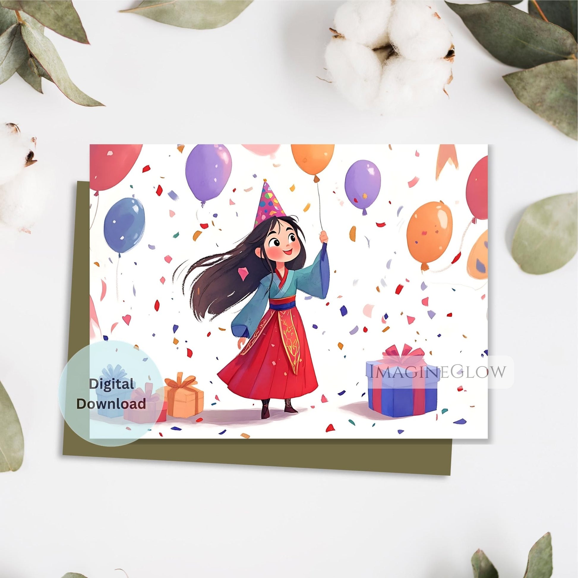 Asian inspired birthday card
digital download Mulan card

