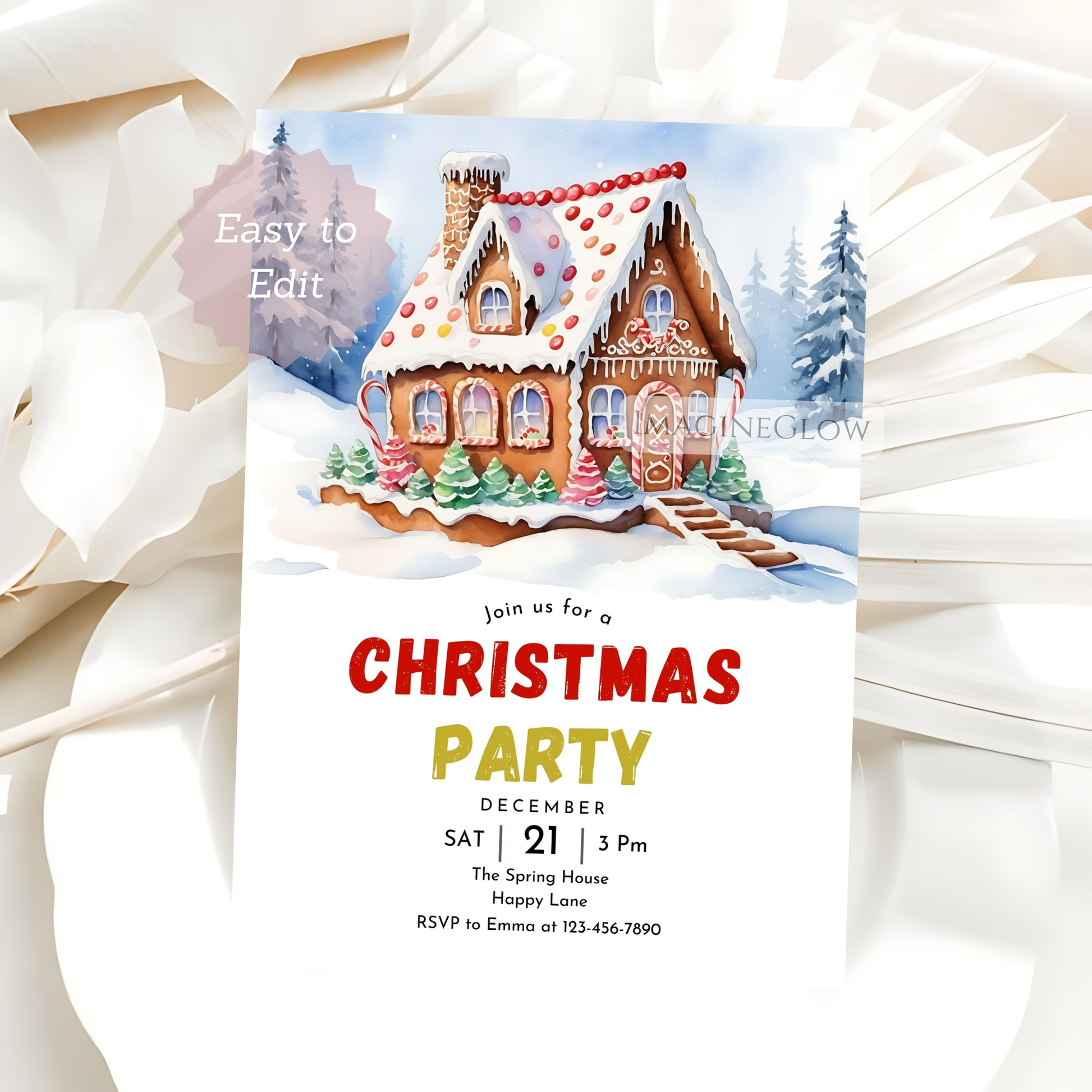 gingerbread cookie christmas invitation editable
