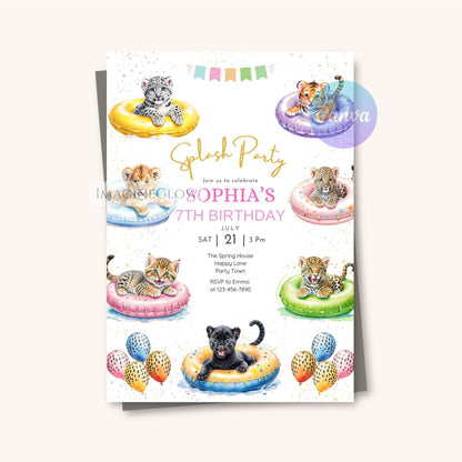 digital wild animal summer invitation
printable jungle pool party invite
